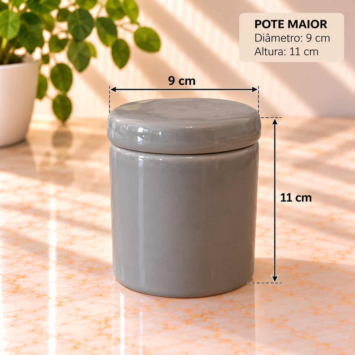 Pote Decorativo Cinza com Tampa Cerâmica