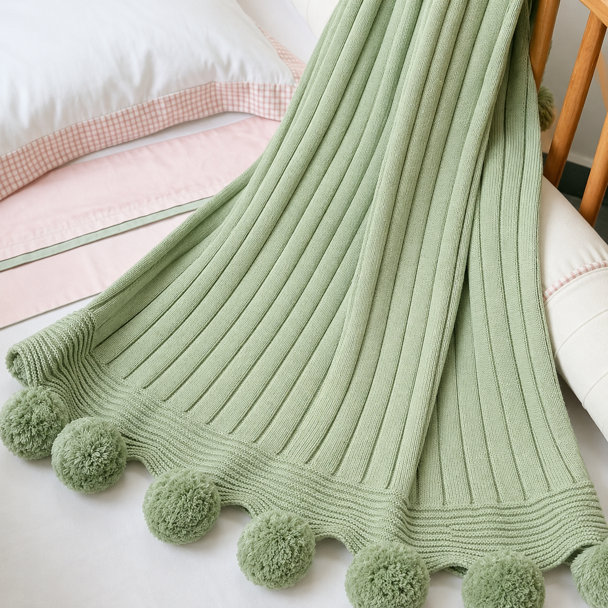 Manta Colo em Trico Pompom - Verde Plantação