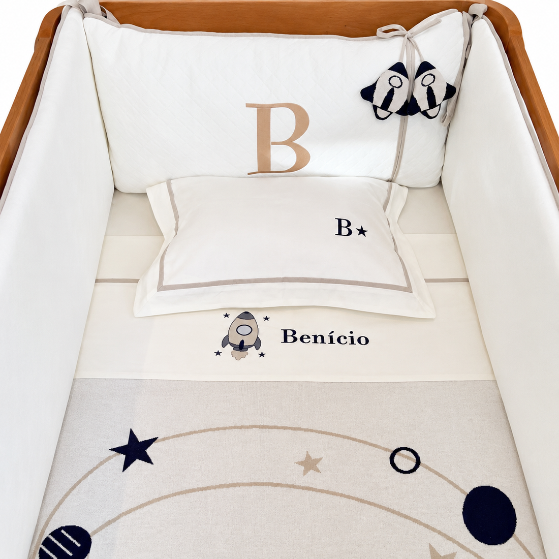 Kit Berço 4 Peças em Malha Matelassada - Coleção Pequeno Universo - Foguete