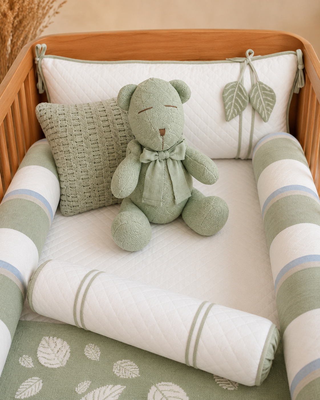 Urso Decorativo Nino em Trico - Verde Plantação