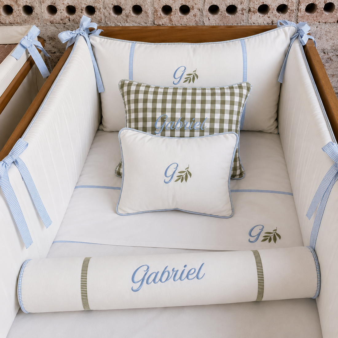 Kit Berço 4 Peças em Sarja Off White - Coleção Fiore Olivo - 79083263017305 - Imagem 1
