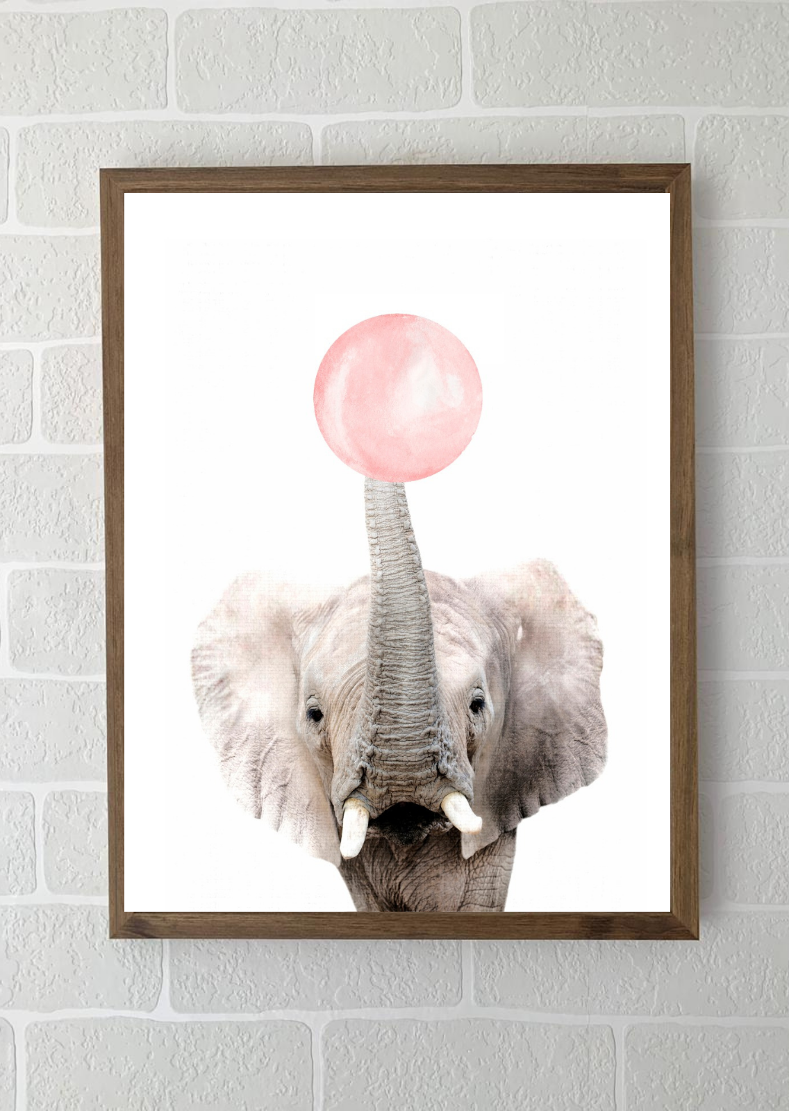 Quadros - Coleção Safari Chiclete Rosa - Elefante - 79083263016292 - Moldura Madeira Escura / 20x30 / Moldura Madeira Escura / 30x40 - Imagem 3