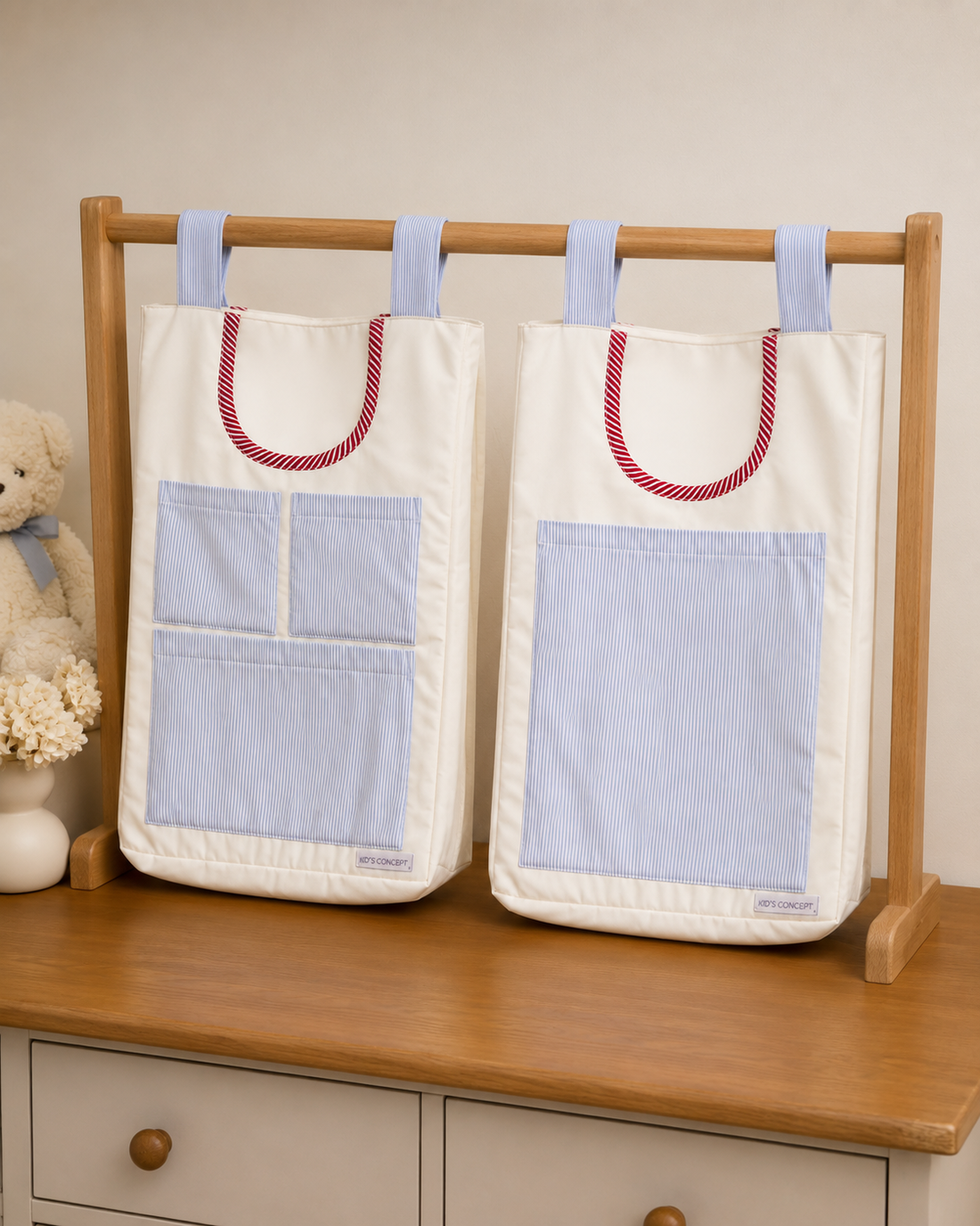 Porta Fraldas em Sarja Off-White - Coleção Fiore Rosso Blue