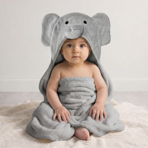 Toalha Banho Bebe 0,70X1,00 Coleção Animais - Elefante Cinza - 79083263018616 - Imagem 1