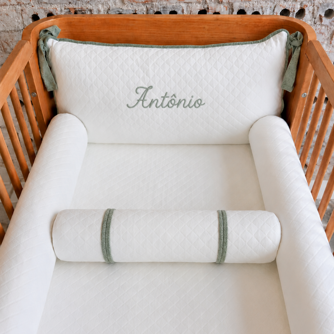 Kit Berço 5 Peças Malha Matelassada Off White - Coleção Basic Verde Plantação - 79083263017725 - Imagem 1