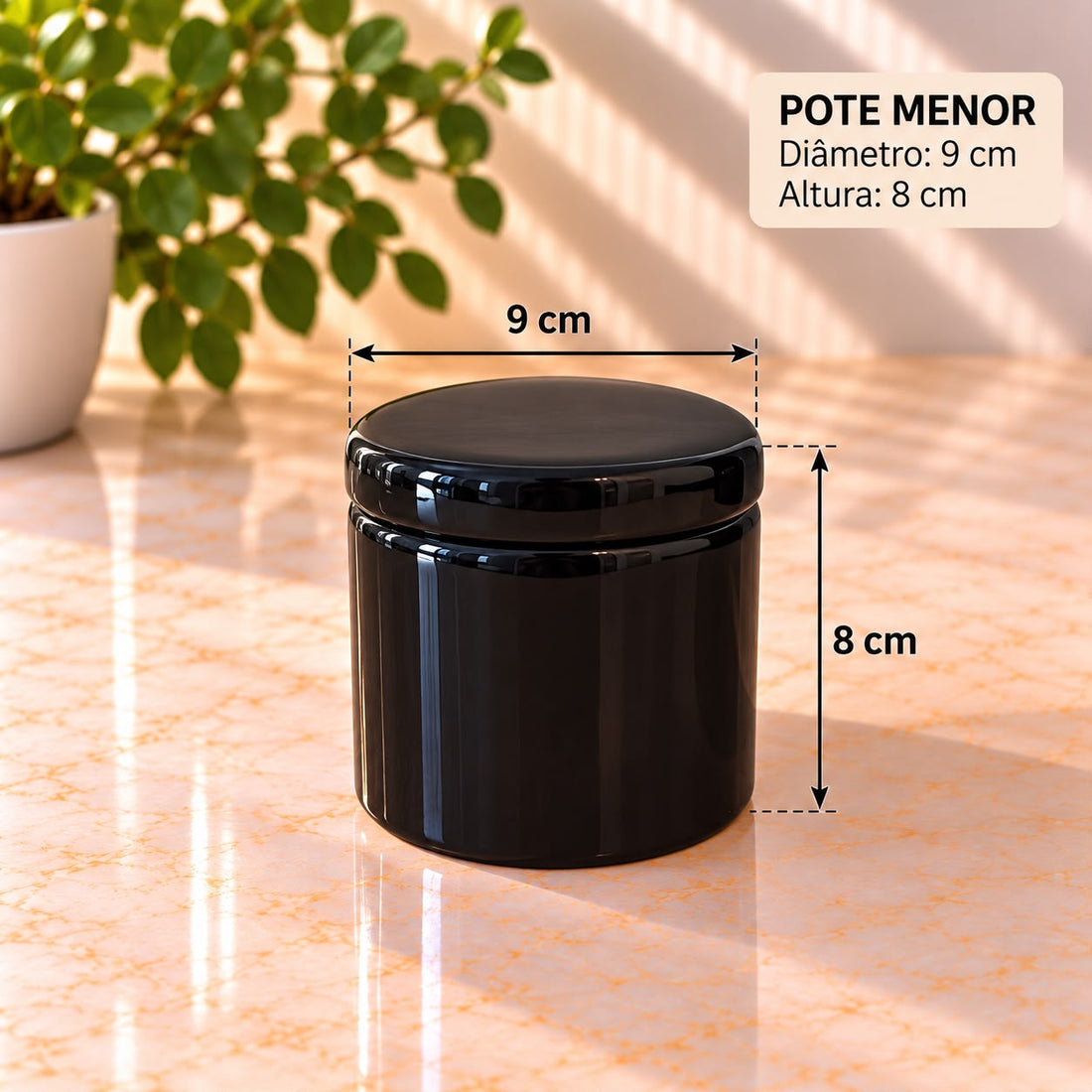 Pote Decorativo Preto com Tampa Cerâmica